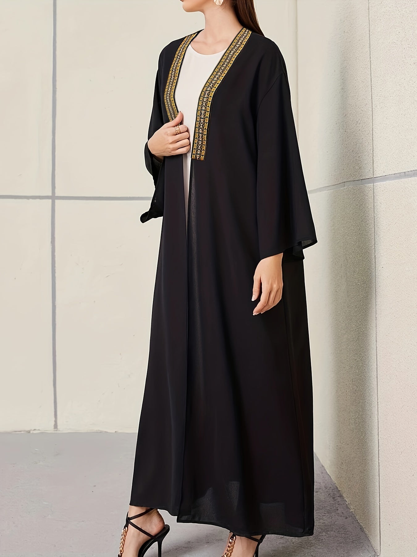 Ramadan Gold Embroidered Kaftan, Modest Long Sleeve '/MH
