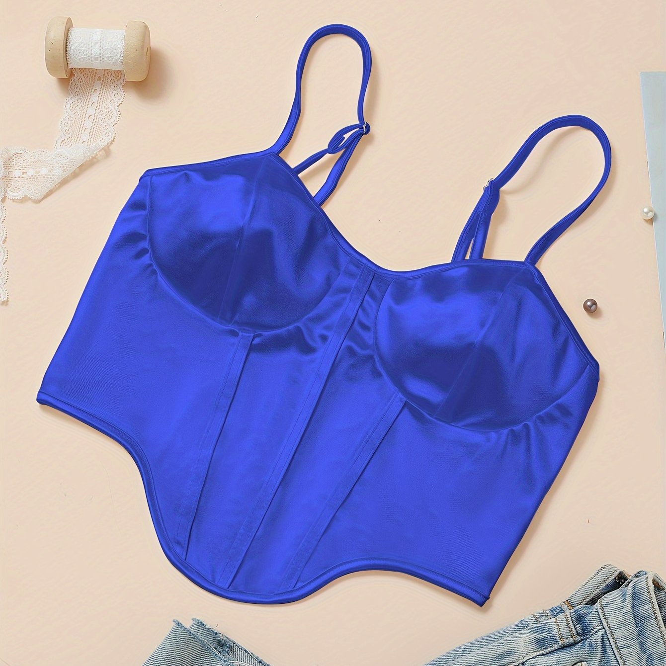 Chic Light Purple Satin Corset Crop Top .