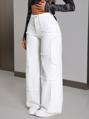 Women's High-Waisted Wide-leg Jeans - Stretchy Non-See-Through Pants with Straight Leg Cut, Mid-Rise Skinny fit, Machine Washable All-Season Trousers for Everyday & Formal Outfits - Elegant Pants for Women, Ladies Jeans