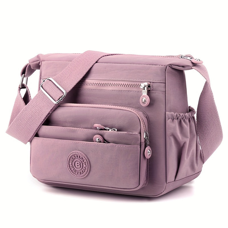 Chic Black Nylon Crossbody Bag for Women - Lightweight, Adjustable Strap, Multi-Pocket Design for Travel, Shopping, Dates & School