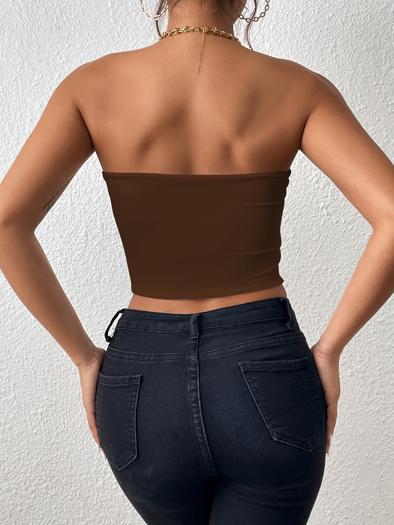 Sexy Bodycon Crop Tube Top, Solid Stretchy Tube Top,