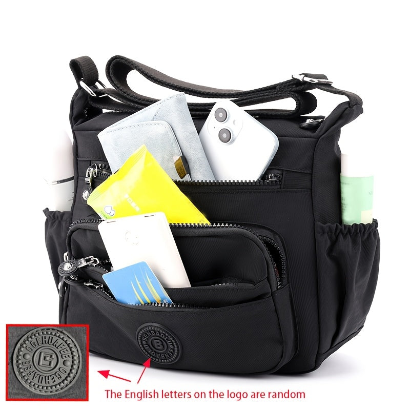 Chic Black Nylon Crossbody Bag for Women - Lightweight, Adjustable Strap, Multi-Pocket Design for Travel, Shopping, Dates & School