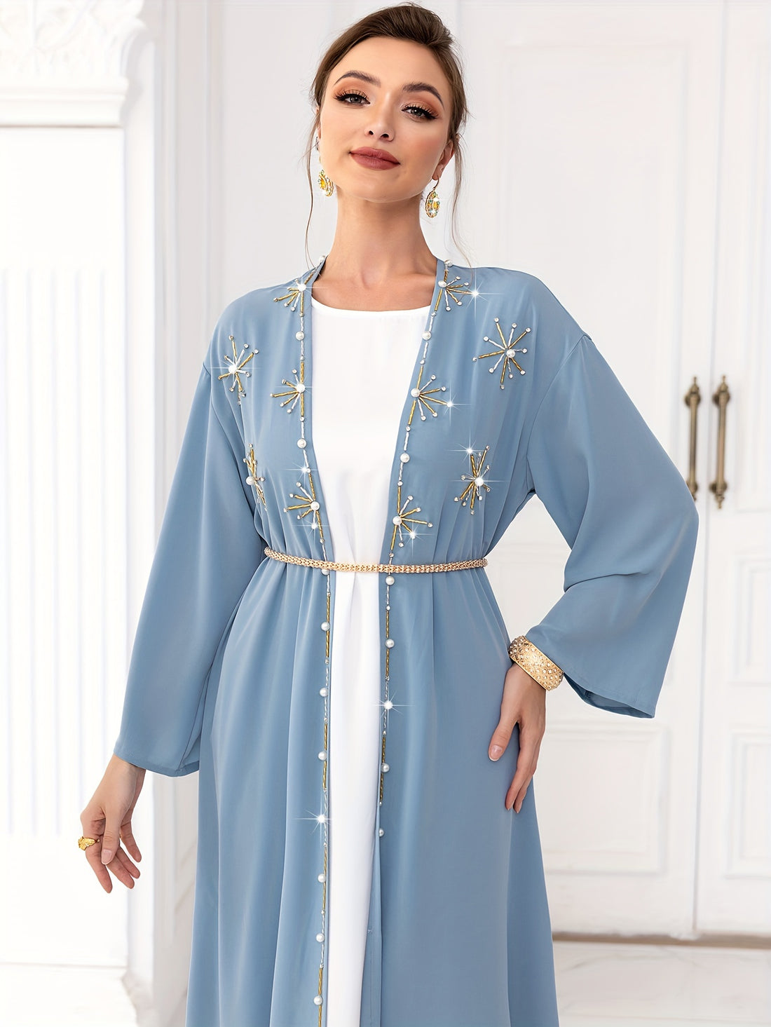Open Front Long Sleeve Kaftan Dress,women fashion'/MH