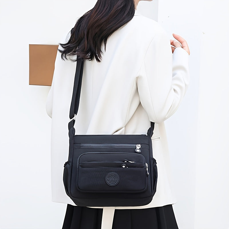 Chic Black Nylon Crossbody Bag for Women - Lightweight, Adjustable Strap, Multi-Pocket Design for Travel, Shopping, Dates & School