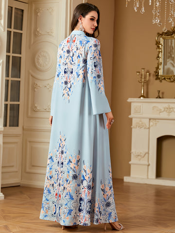 [Pearl A-Line Dress] Cute A-Line Long Sleeve Dress | Print, Pearl Details, Stand Collar, Machine Washable, All-Season Wear