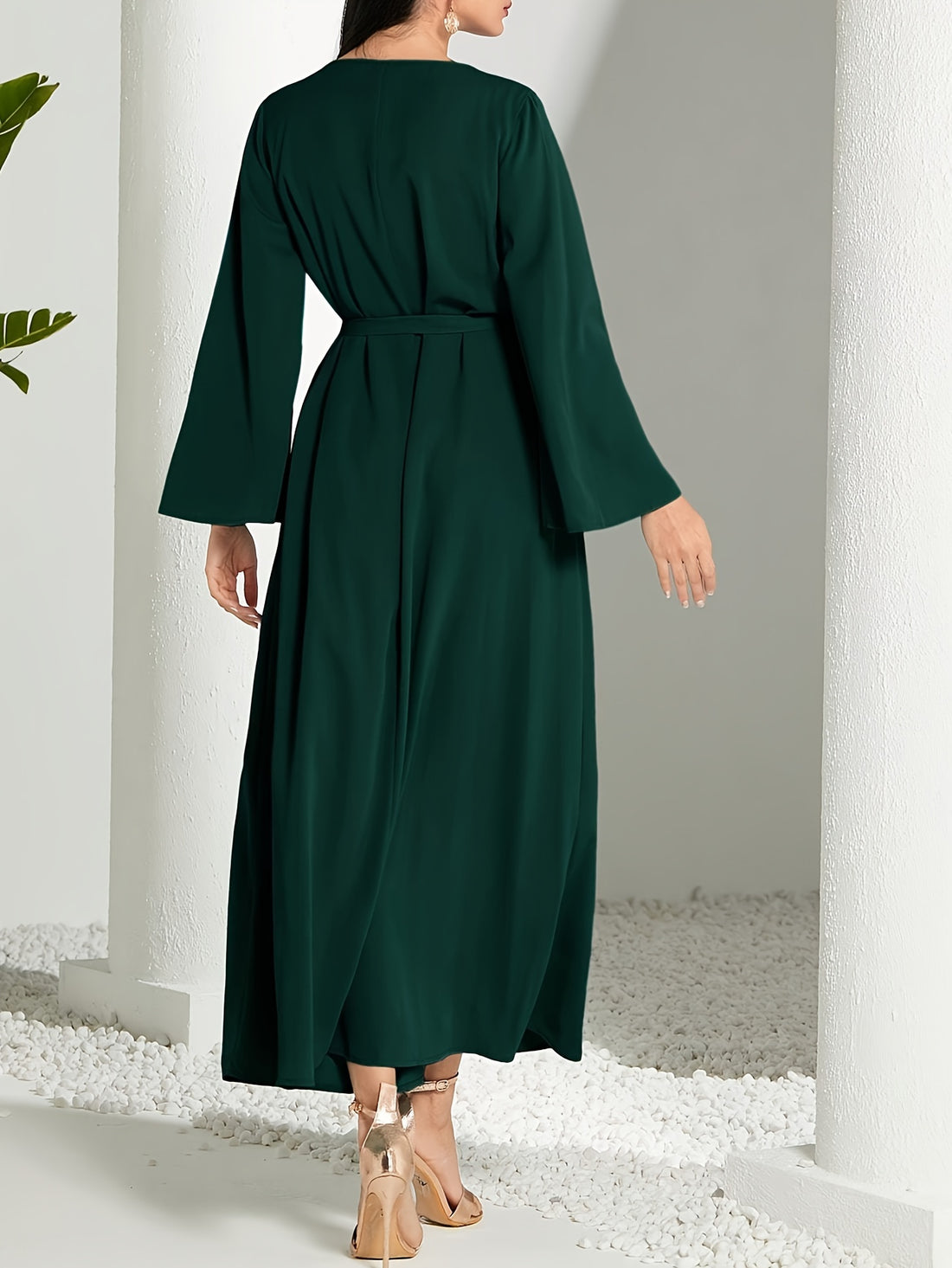 2 In 1 Lace Trim V-neck Kaftan Dress, /MH