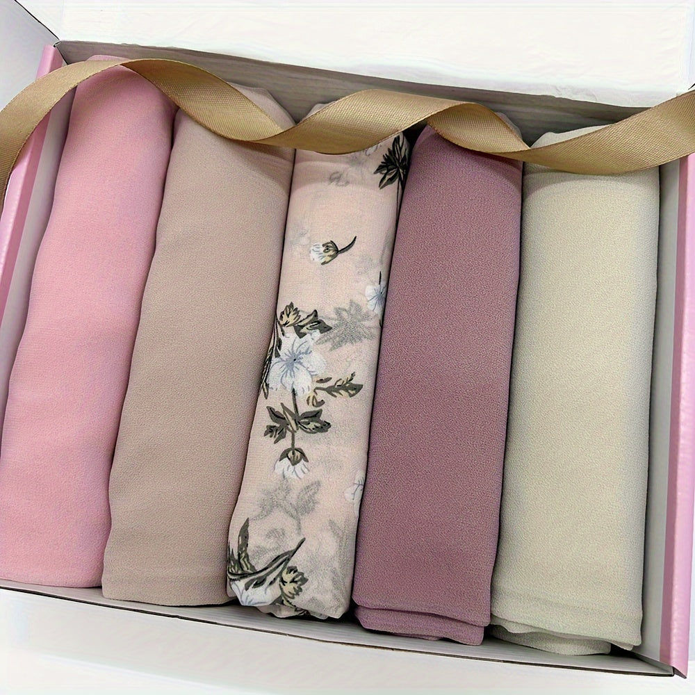 1set Chiffon Elegant Hijab Headscarf Pearl Headscarf Button 5pcs Solid Color '/MH