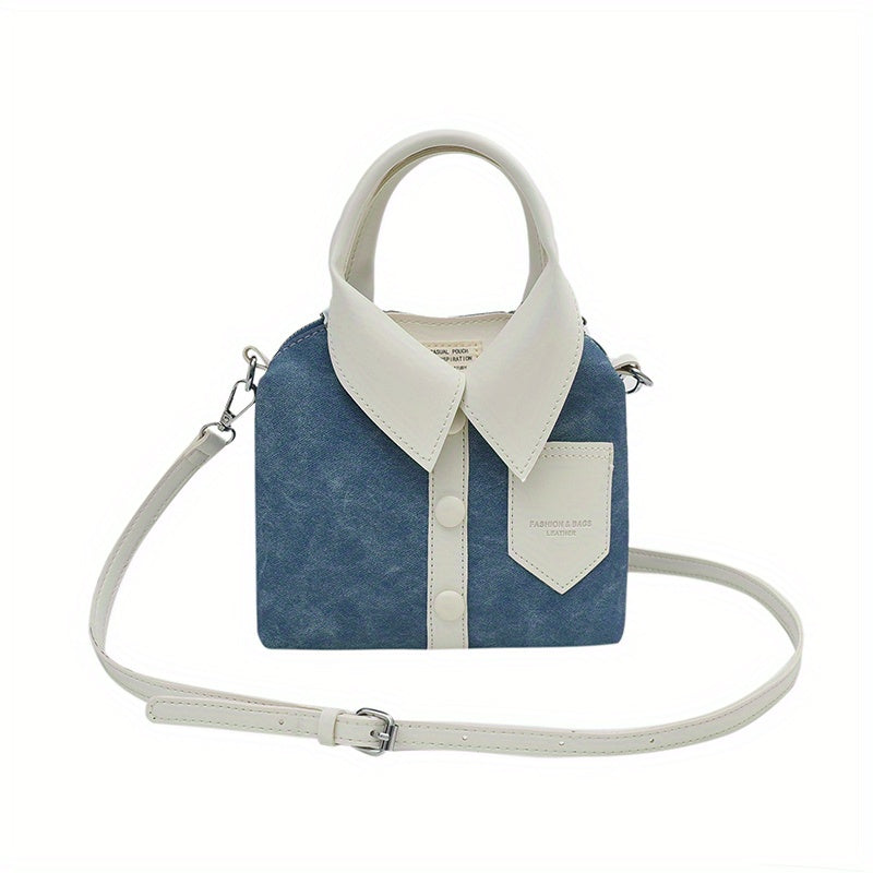Plaid Shirt Shaped Handbags, Niche Design Crossbody Bag, Top Handle Canvas Satchel Purse