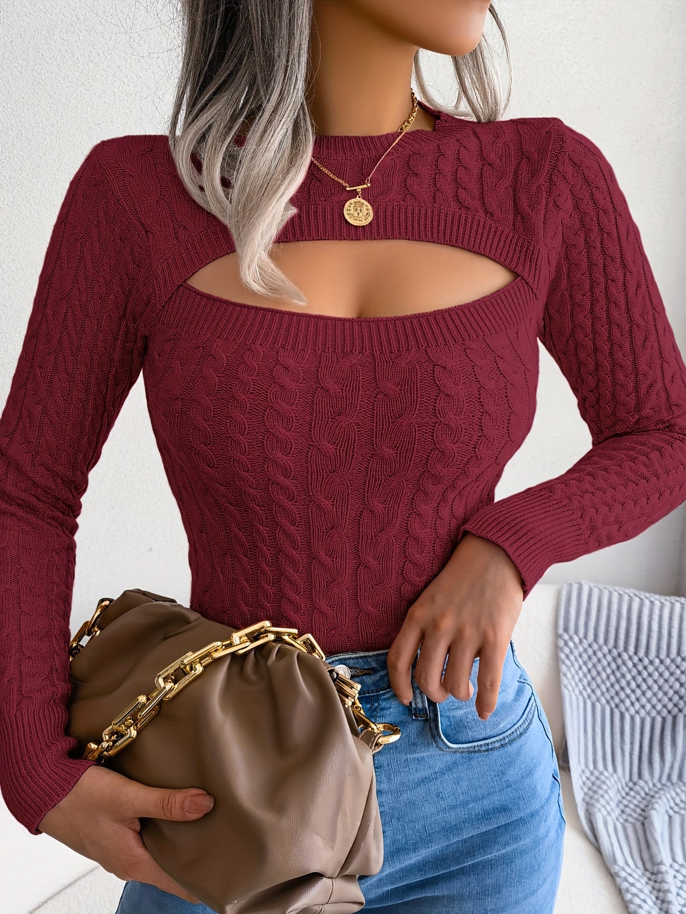 Women'S Sexy Hollow-Out Knit Pullover Sweater,