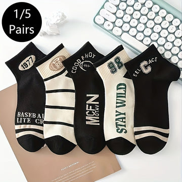 1/5 Pair Men'S Fashion Low-Top Socks, Comfortable Breathable Thin Socks, Suitable for Daily and Outdoor Wear, Spring and Summe
