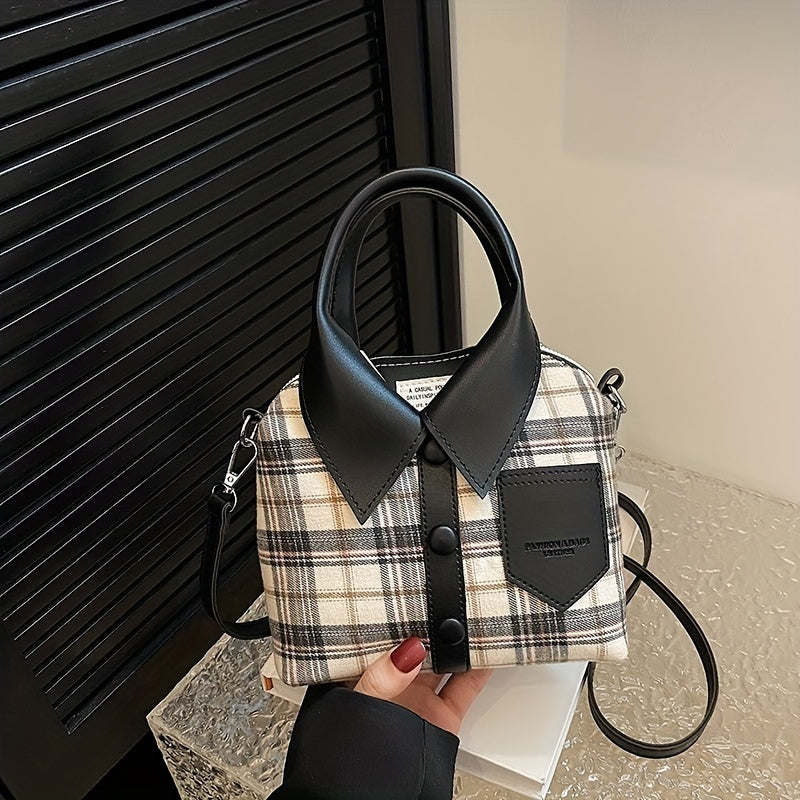 Plaid Shirt Shaped Handbags, Niche Design Crossbody Bag, Top Handle Canvas Satchel Purse