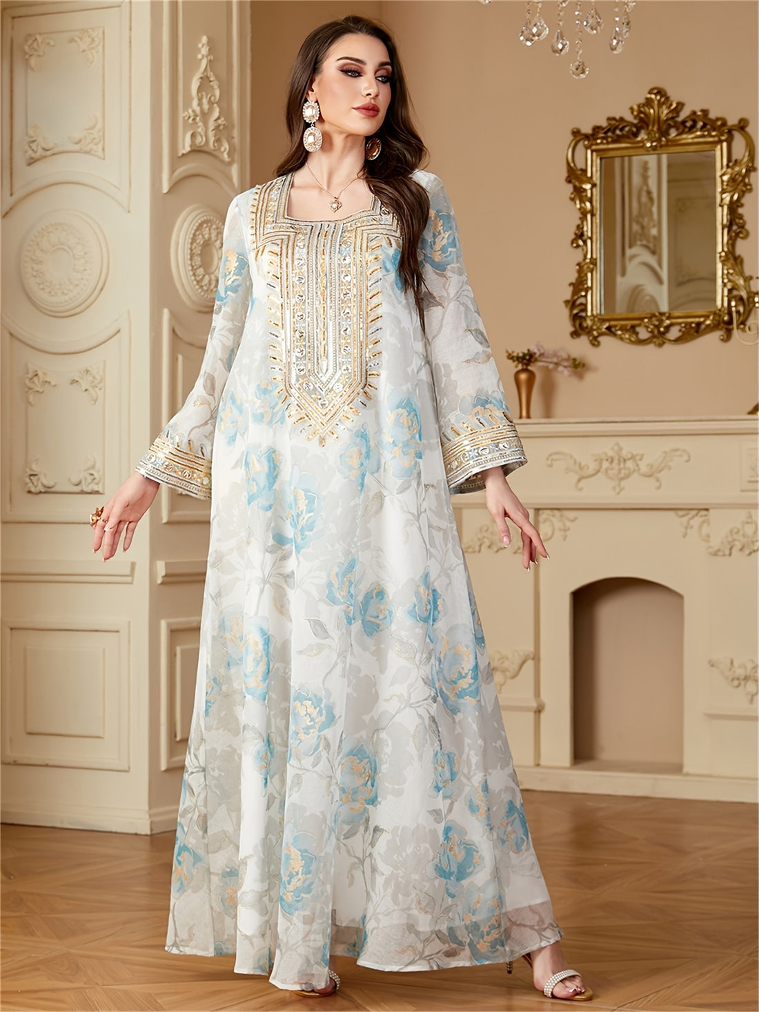 Muslim Women's Floral Print Abaya ./MH