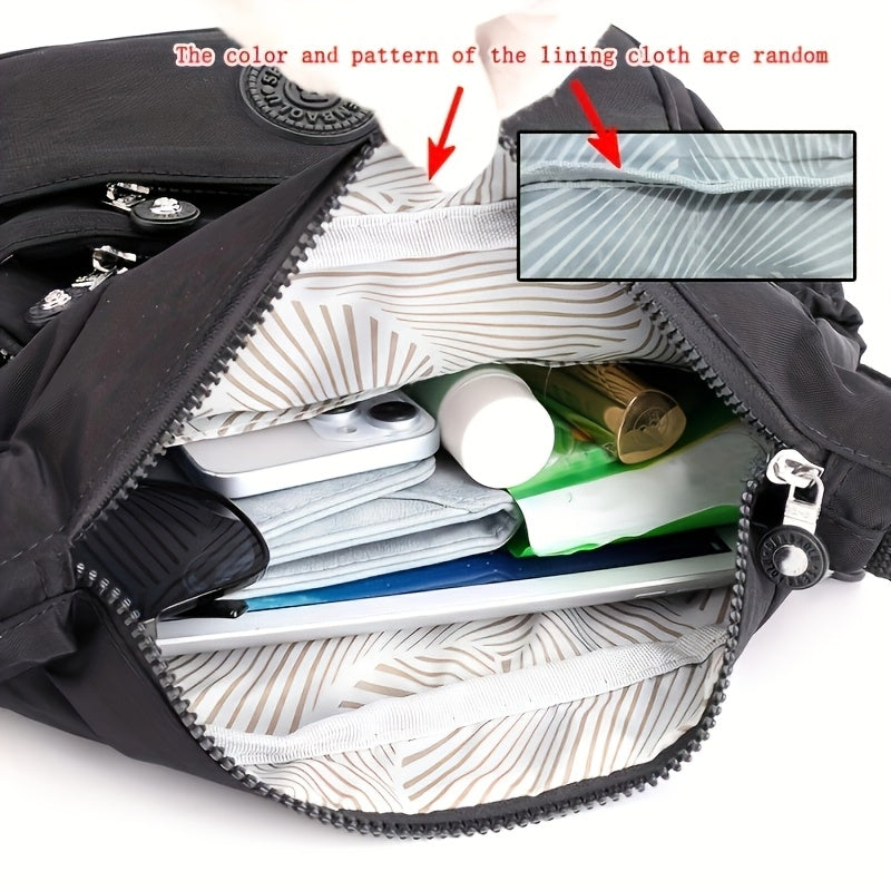 Chic Black Nylon Crossbody Bag for Women - Lightweight, Adjustable Strap, Multi-Pocket Design for Travel, Shopping, Dates & School