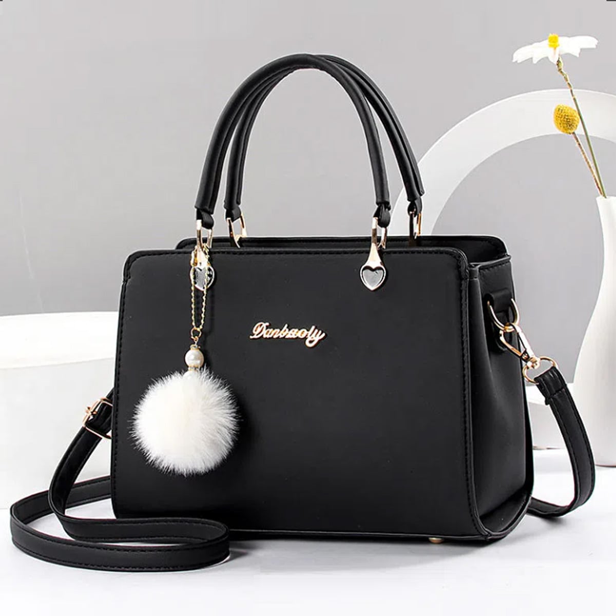 Letter Decor Satchel Bag, Stylish Top Handle Purse, Large Capacity Shoulder Office & Work Bag