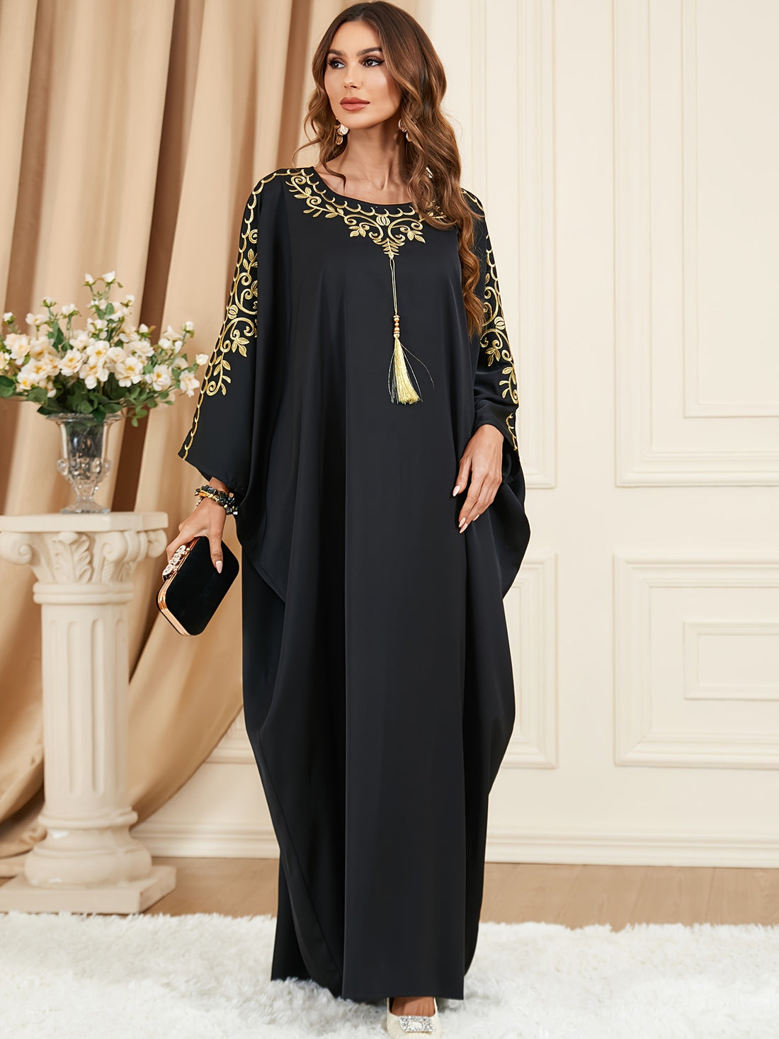 Plus Size Floral Tassel Kaftan Dress - Fashionable Embelegant Style '/MH