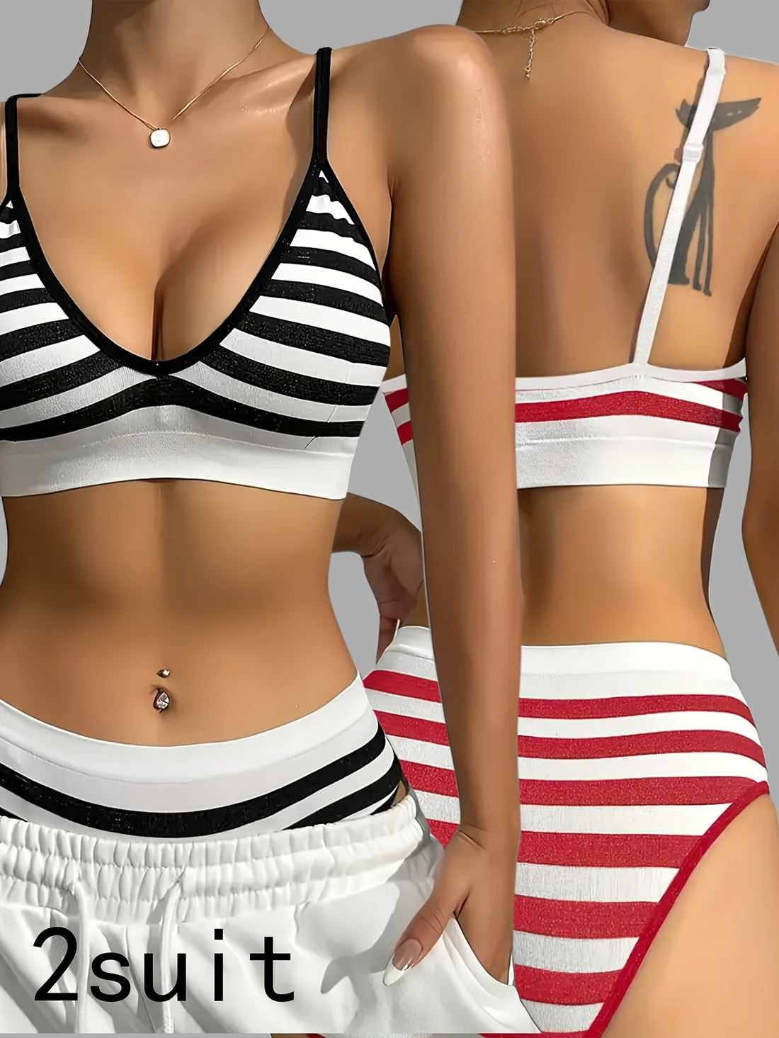 4pcs Women'S Lingerie Set Striped Suspenders Thin Underwear '/MH