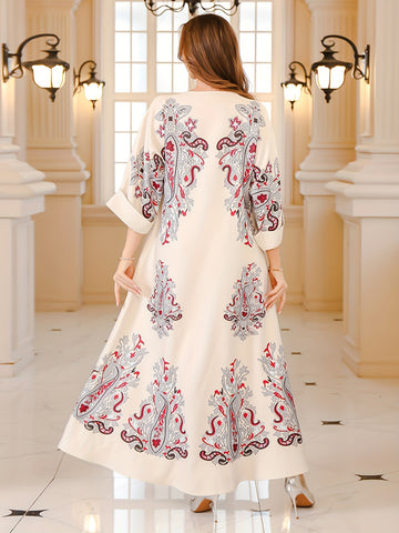 Elegant Beaded Paisley Maxi Dress - Loose Fit, /MH