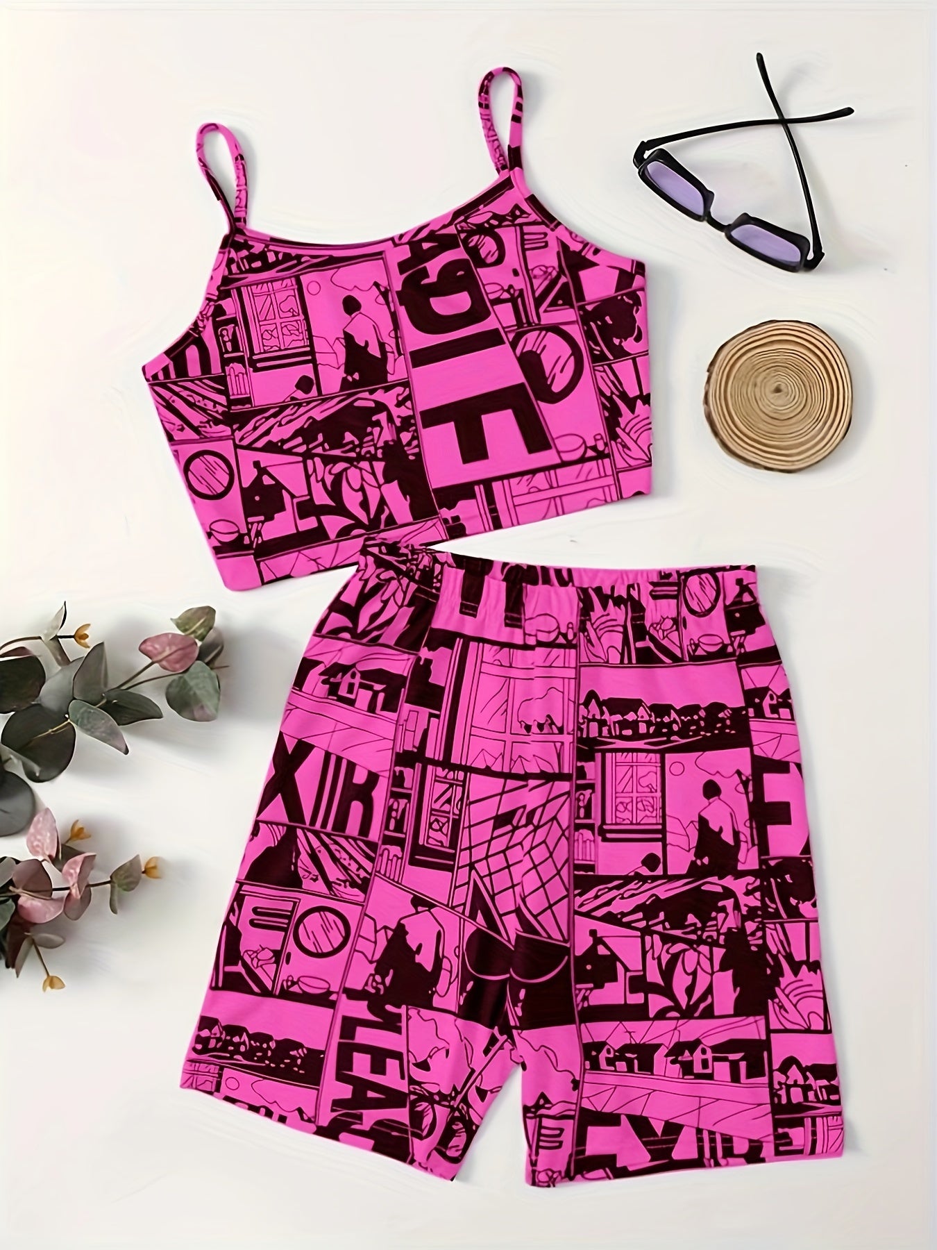 Anime Print Two-piece Shorts Set,