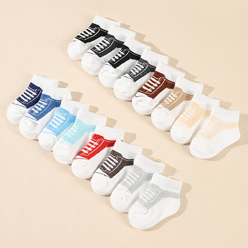 16-Pair Bundle Cute Shoe - Soft Non-Slip Sole Baby Boys Girls Socks, Easy-Care Everyday Outfit Essentials (16 Pairs, Perfect Gift for New Parents), Playful Sock Patterns, Safe Infant Material