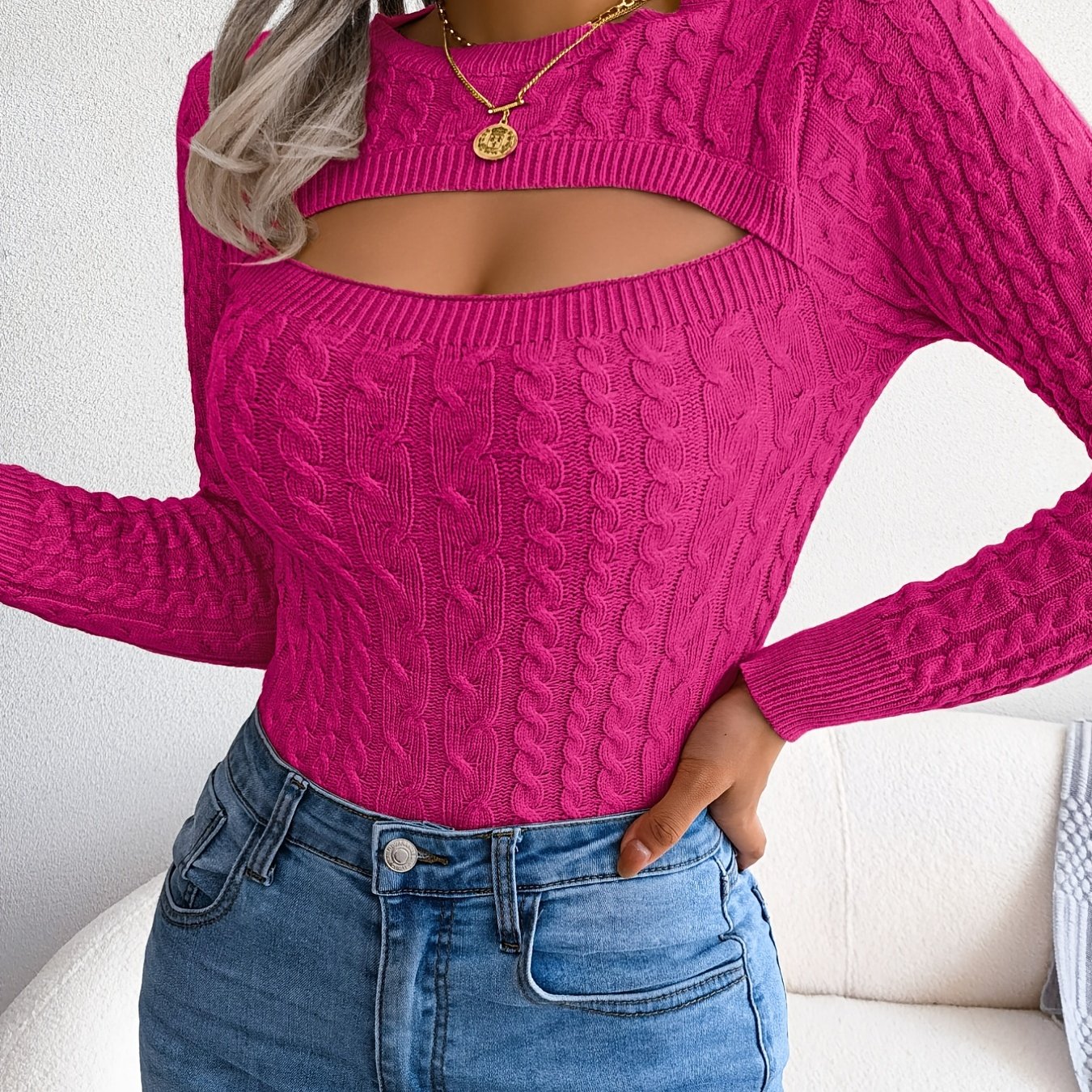 Women'S Sexy Hollow-Out Knit Pullover Sweater,