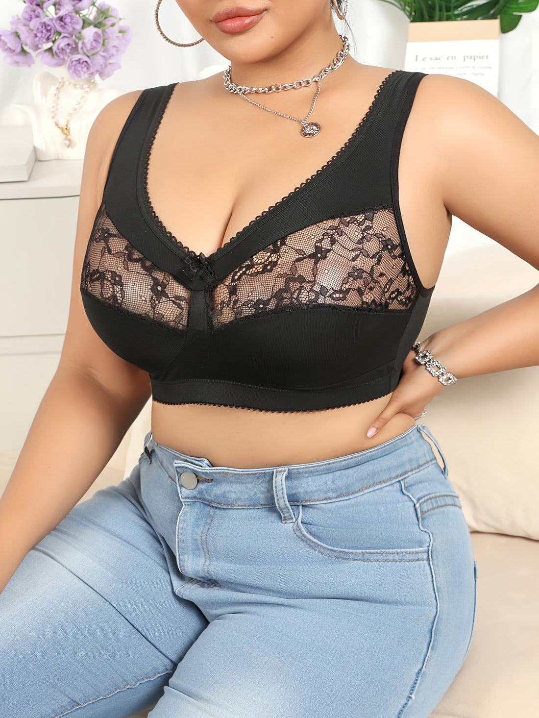 Plus Size Sexy Lace Shaping Bra - Breathable & Sweat-Wicking, /MH
