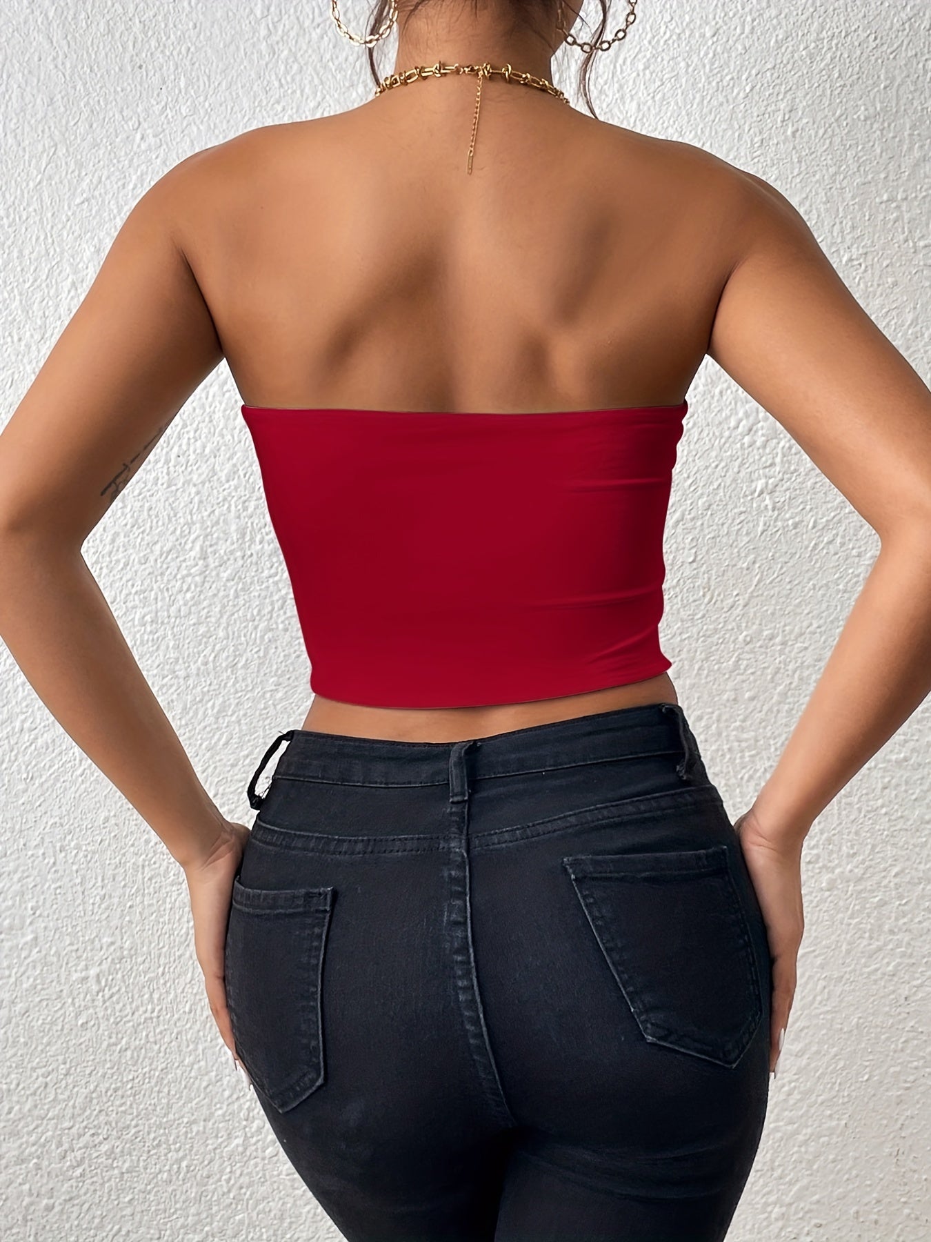 Sexy Bodycon Crop Tube Top, Solid Stretchy Tube Top,