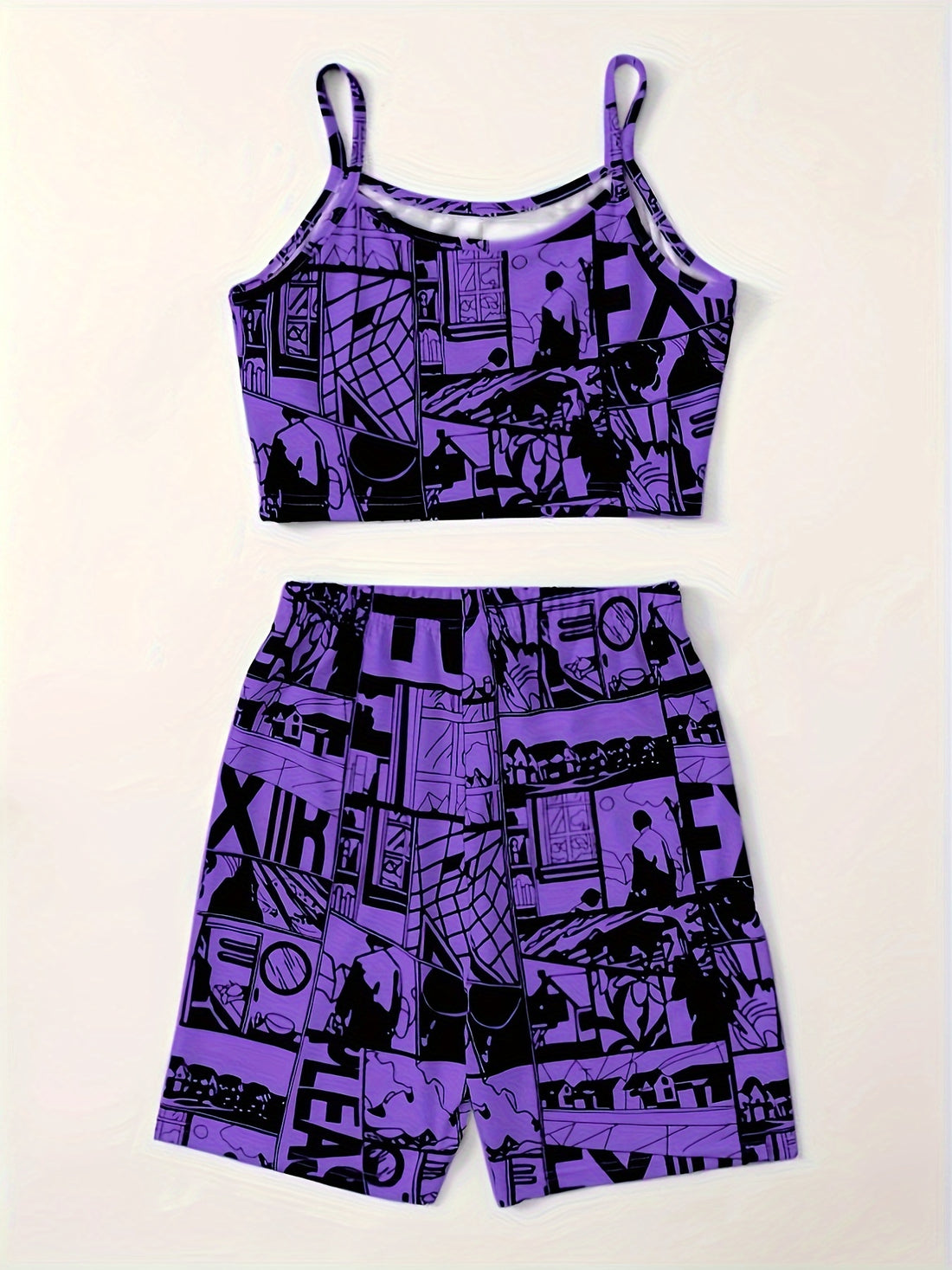 Anime Print Two-piece Shorts Set,