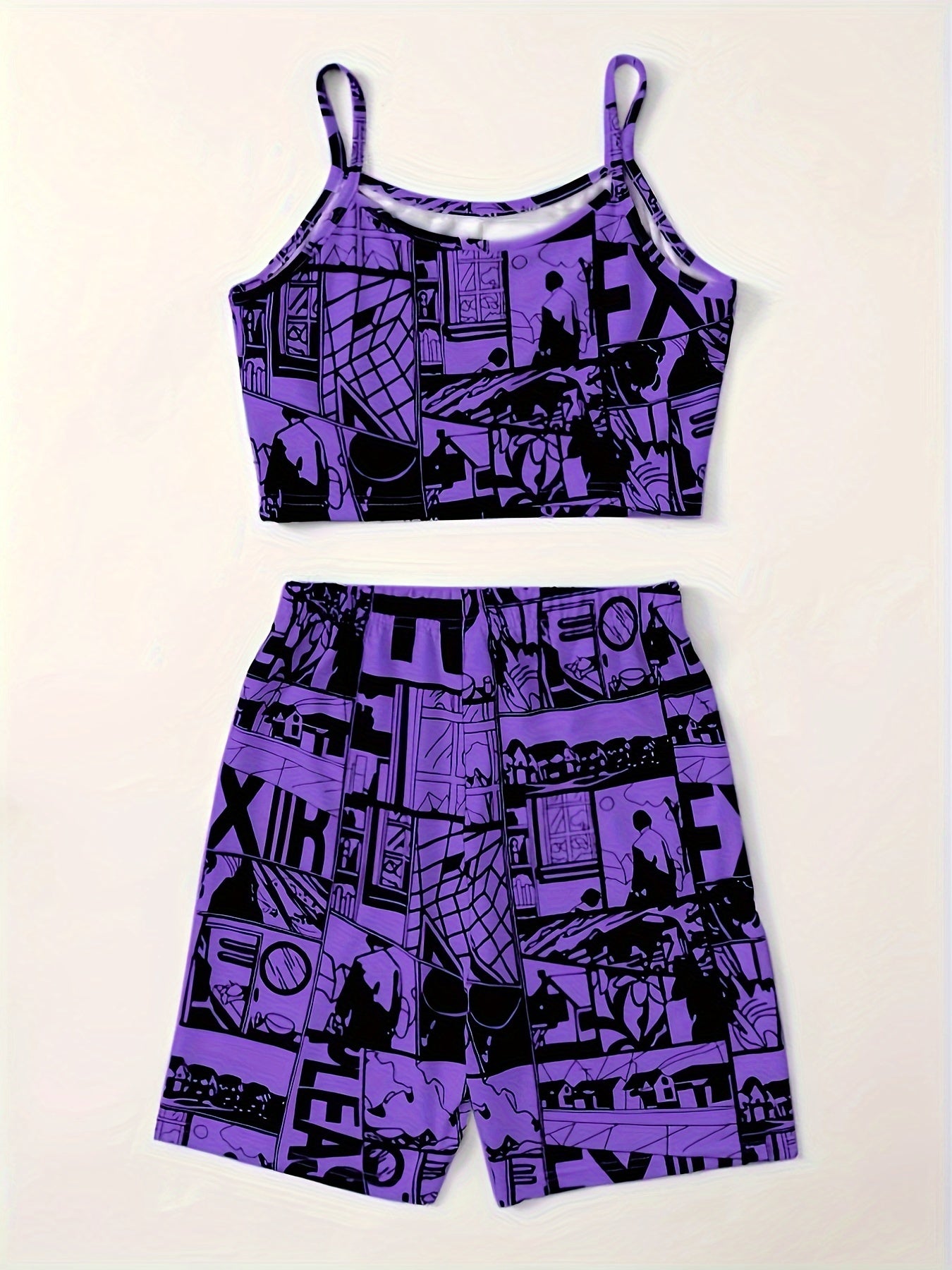 Anime Print Two-piece Shorts Set,