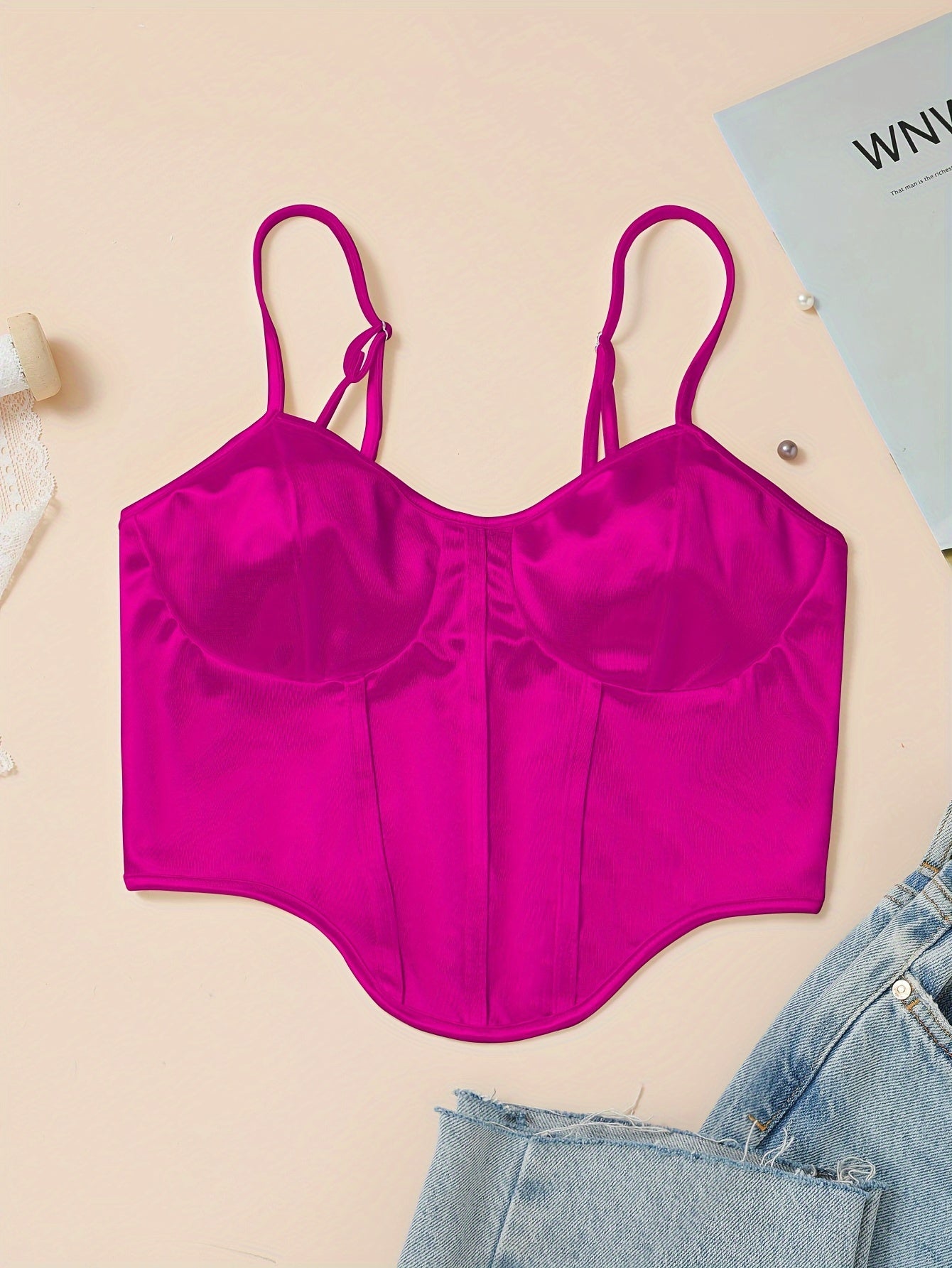 Chic Light Purple Satin Corset Crop Top .