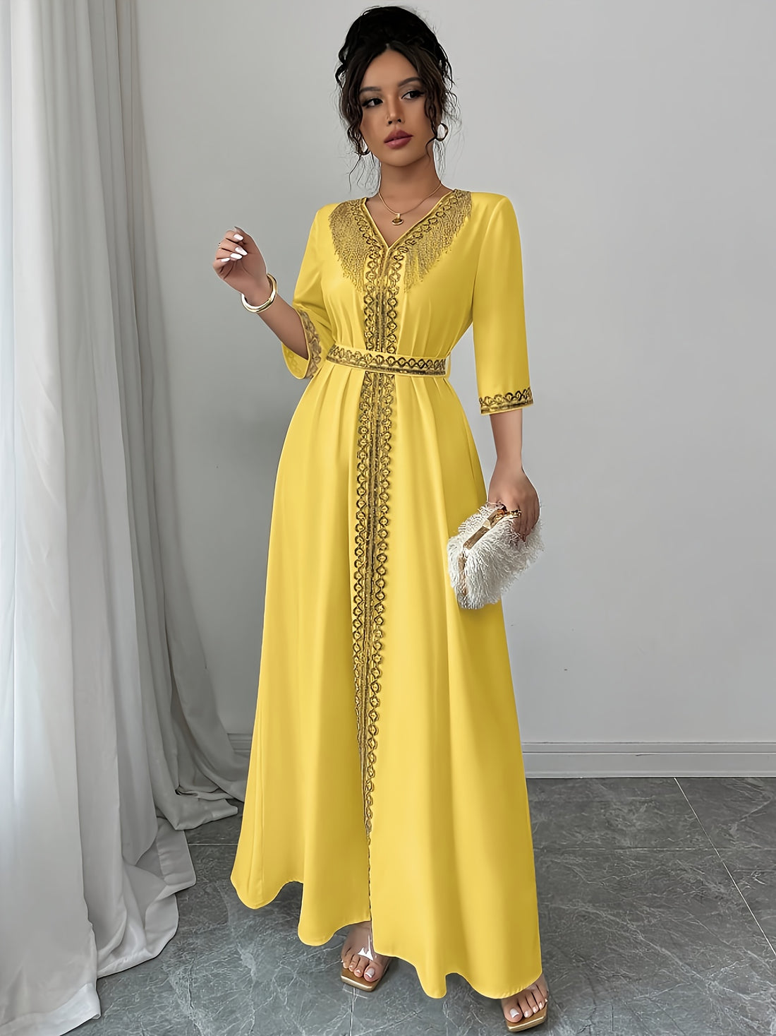 Yuhongfei Directional YY0309072 Mid-Sleeve Maxi Dress