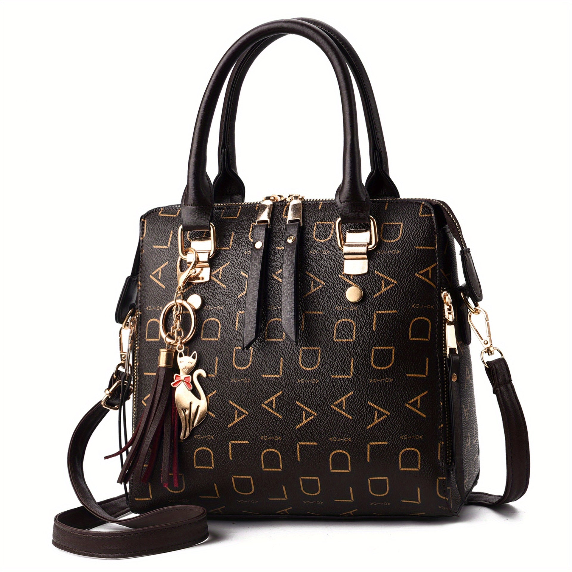 Letter Print Handbag, Tassel Decor Square Crossbody Bag, Women's Small Top Handle Purse
