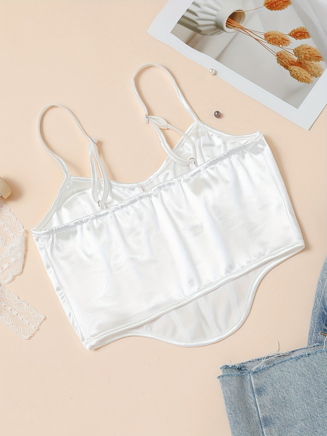 Chic Light Purple Satin Corset Crop Top .