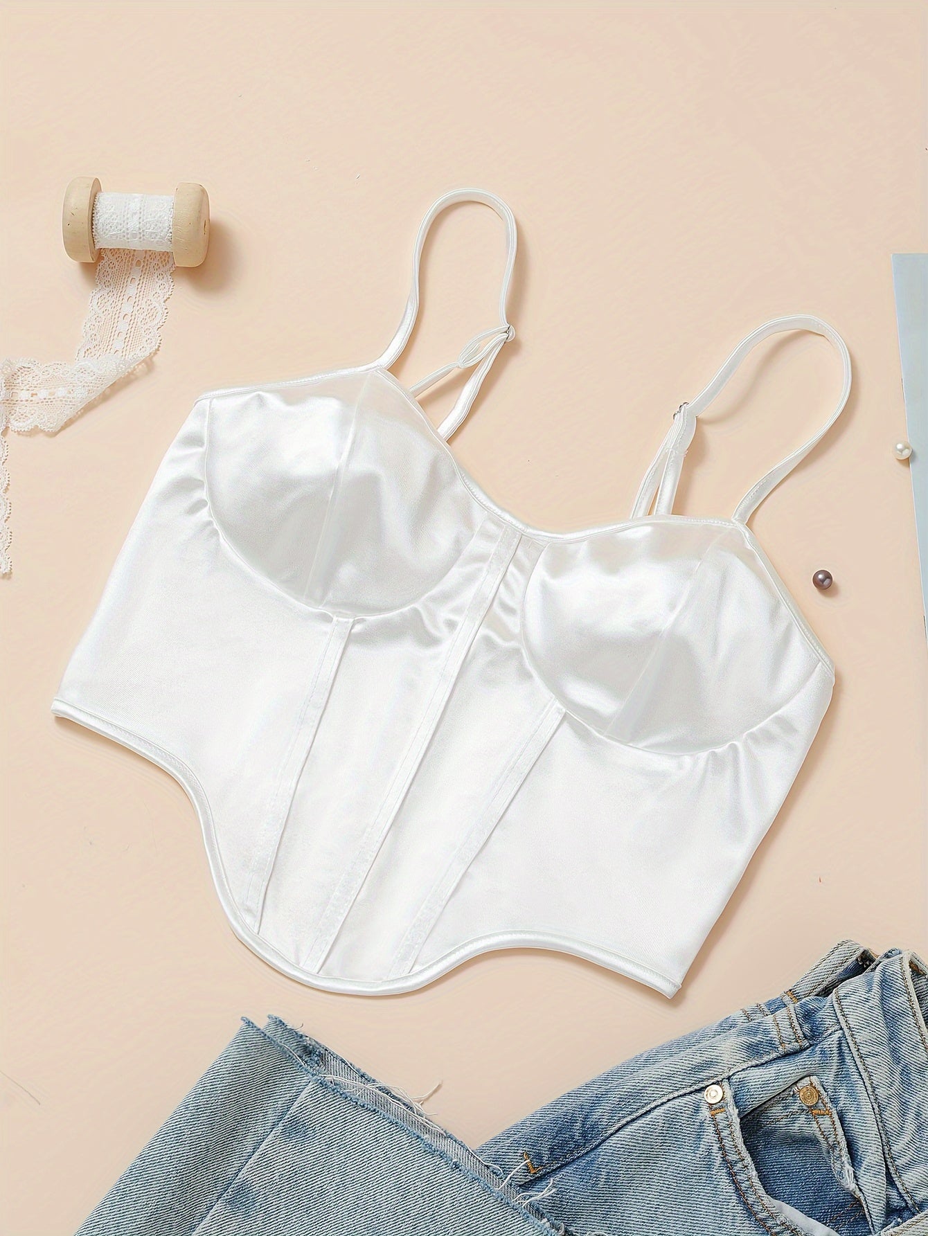Chic Light Purple Satin Corset Crop Top .