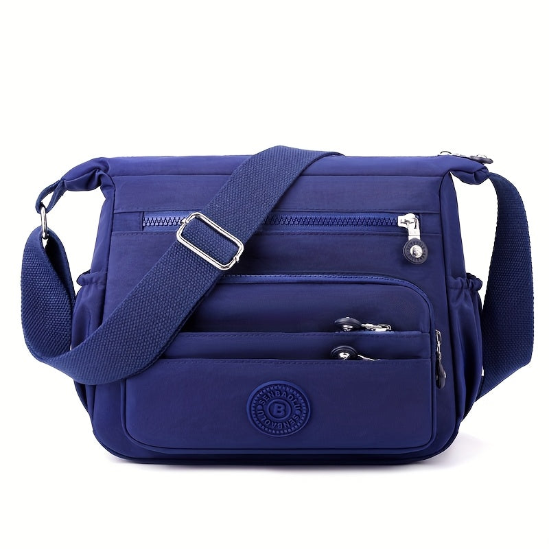 Chic Black Nylon Crossbody Bag for Women - Lightweight, Adjustable Strap, Multi-Pocket Design for Travel, Shopping, Dates & School