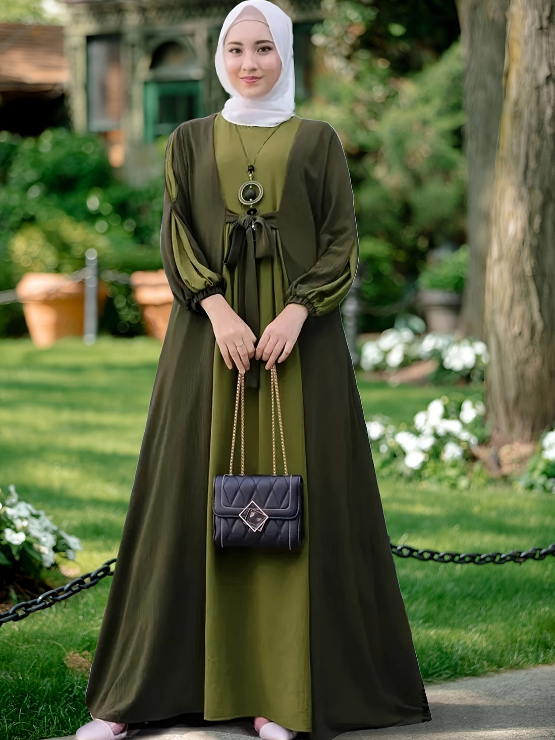 Color Block Tie Front Kaftan Dress, women fashion'/MH