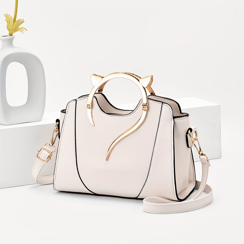 Whimsical Cat Ear Tote Satchel Bag - Classic Shoulder Bag with Adjustable Top Handles, All-Match Design, Spacious Interior, and Stylish Cat Ear Accents for Women