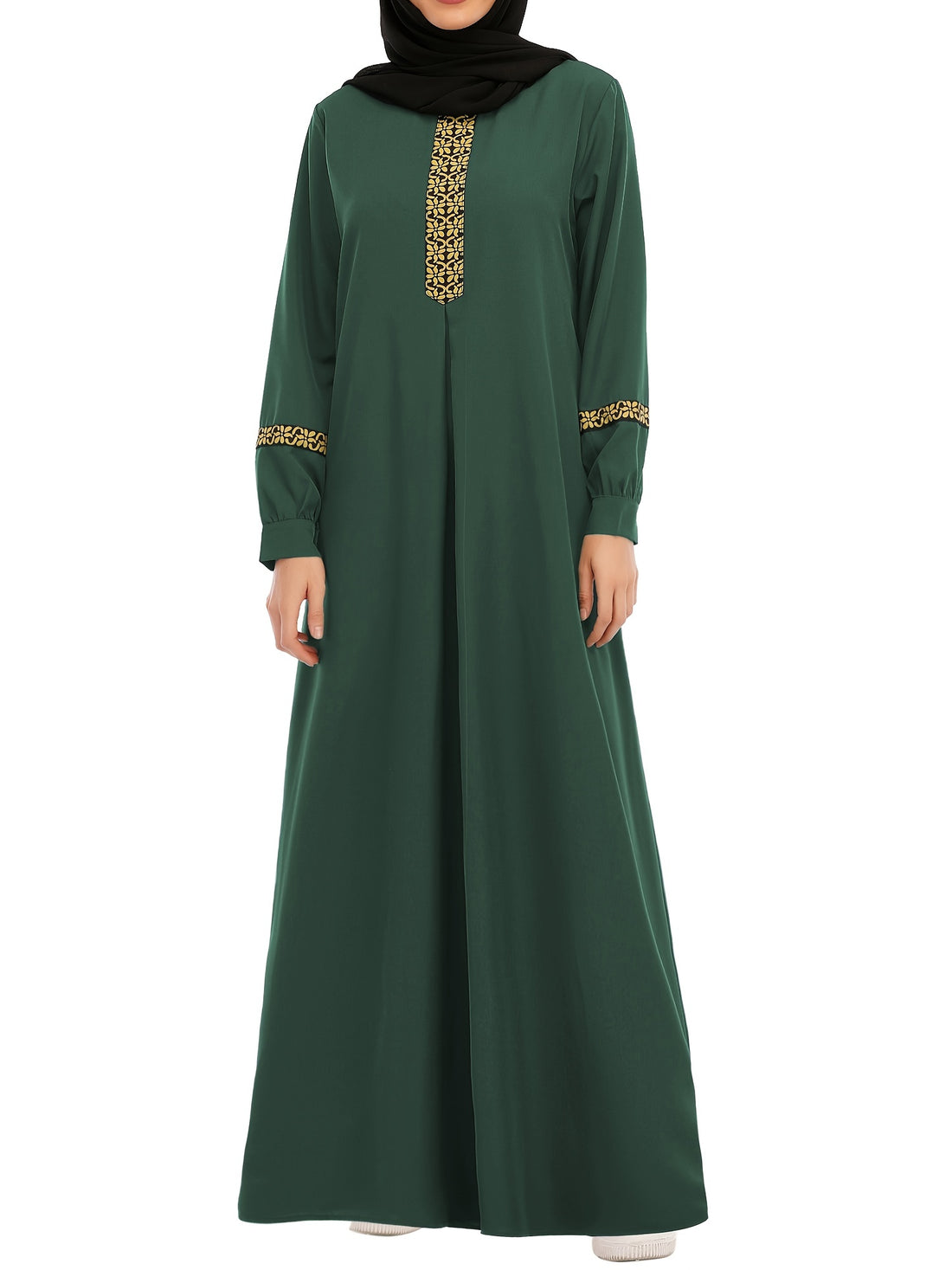 Contrast Trim Kaftan, Elegant Long Sleeve Maxi Length Dress, /MH