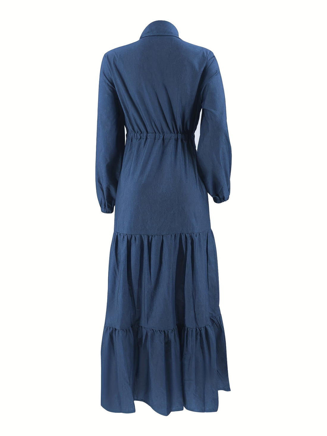 Long Sleeve Shirt Collar Modest Dress, Drawstring Waist Solid Abaya, ./MH