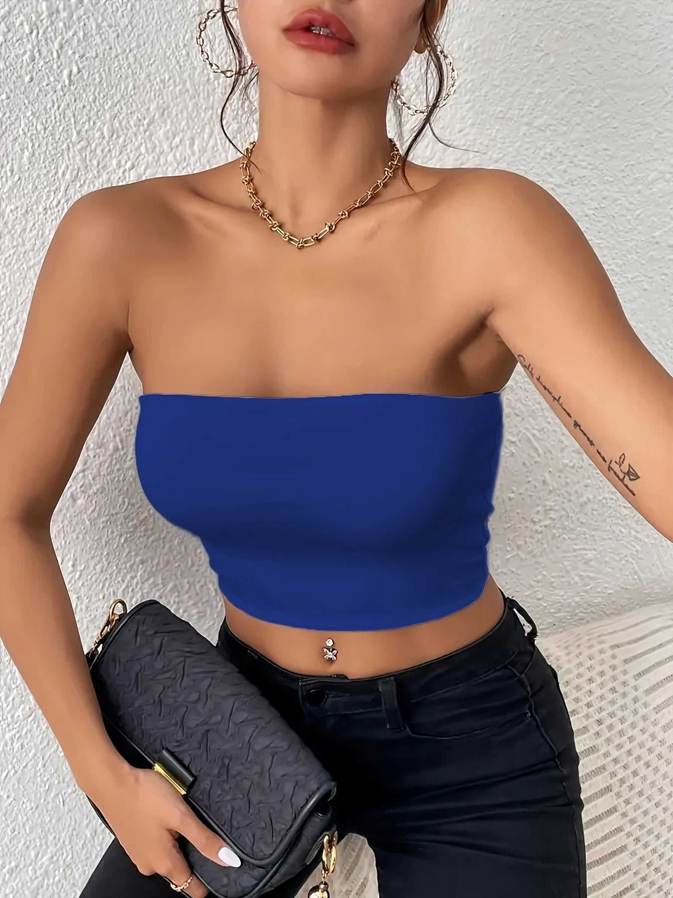 Sexy Bodycon Crop Tube Top, Solid Stretchy Tube Top,