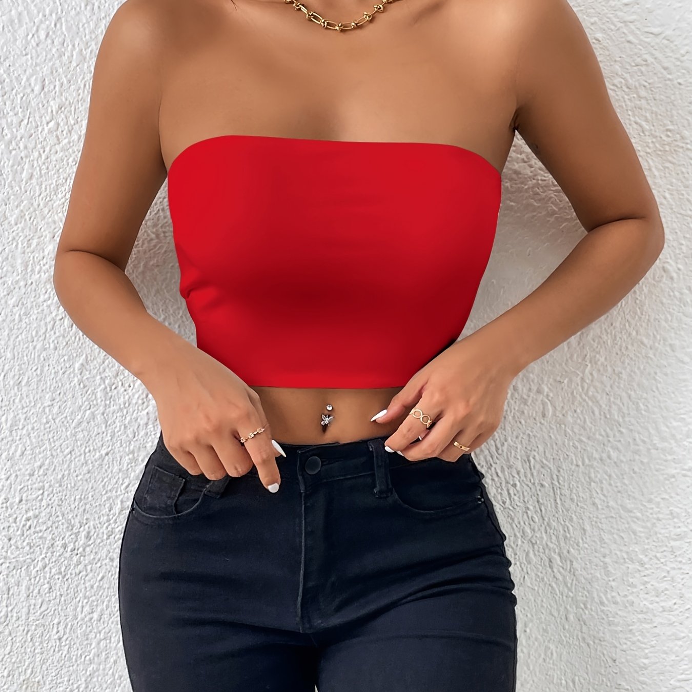 Sexy Bodycon Crop Tube Top, Solid Stretchy Tube Top,