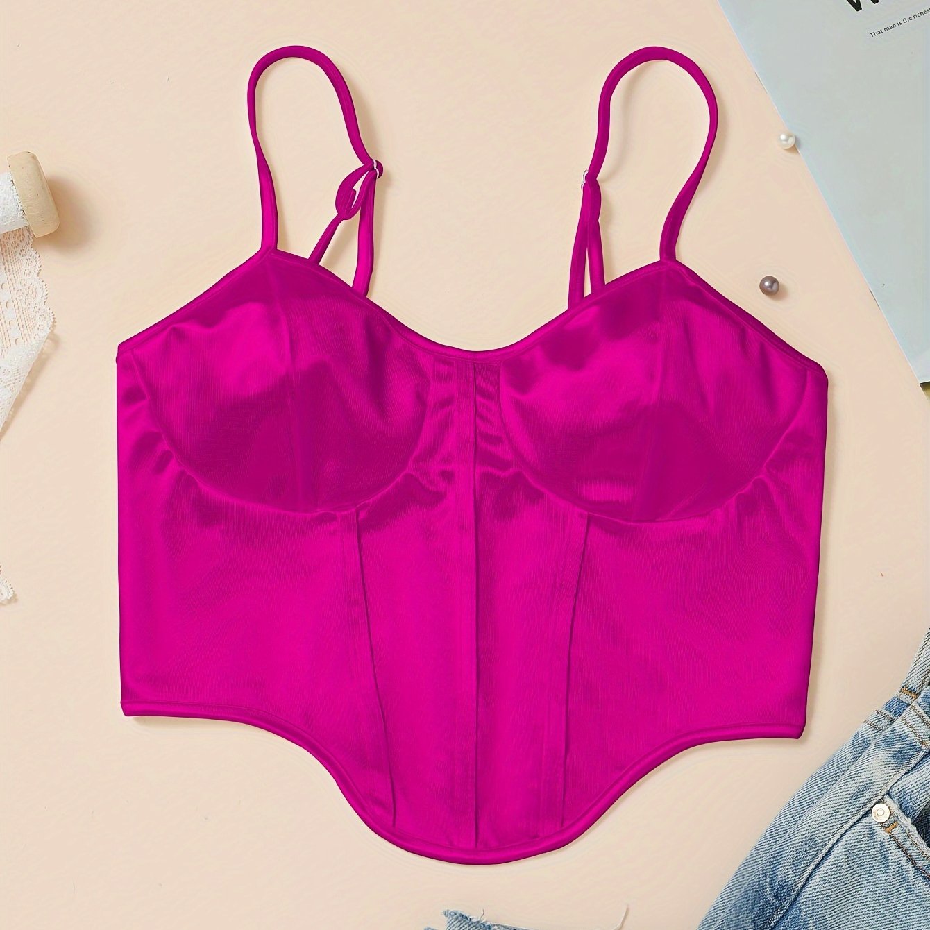 Chic Light Purple Satin Corset Crop Top .