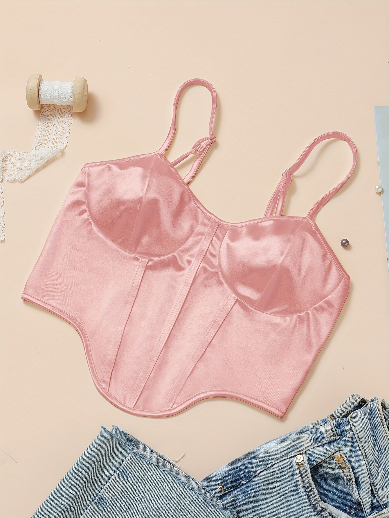 Chic Light Purple Satin Corset Crop Top .