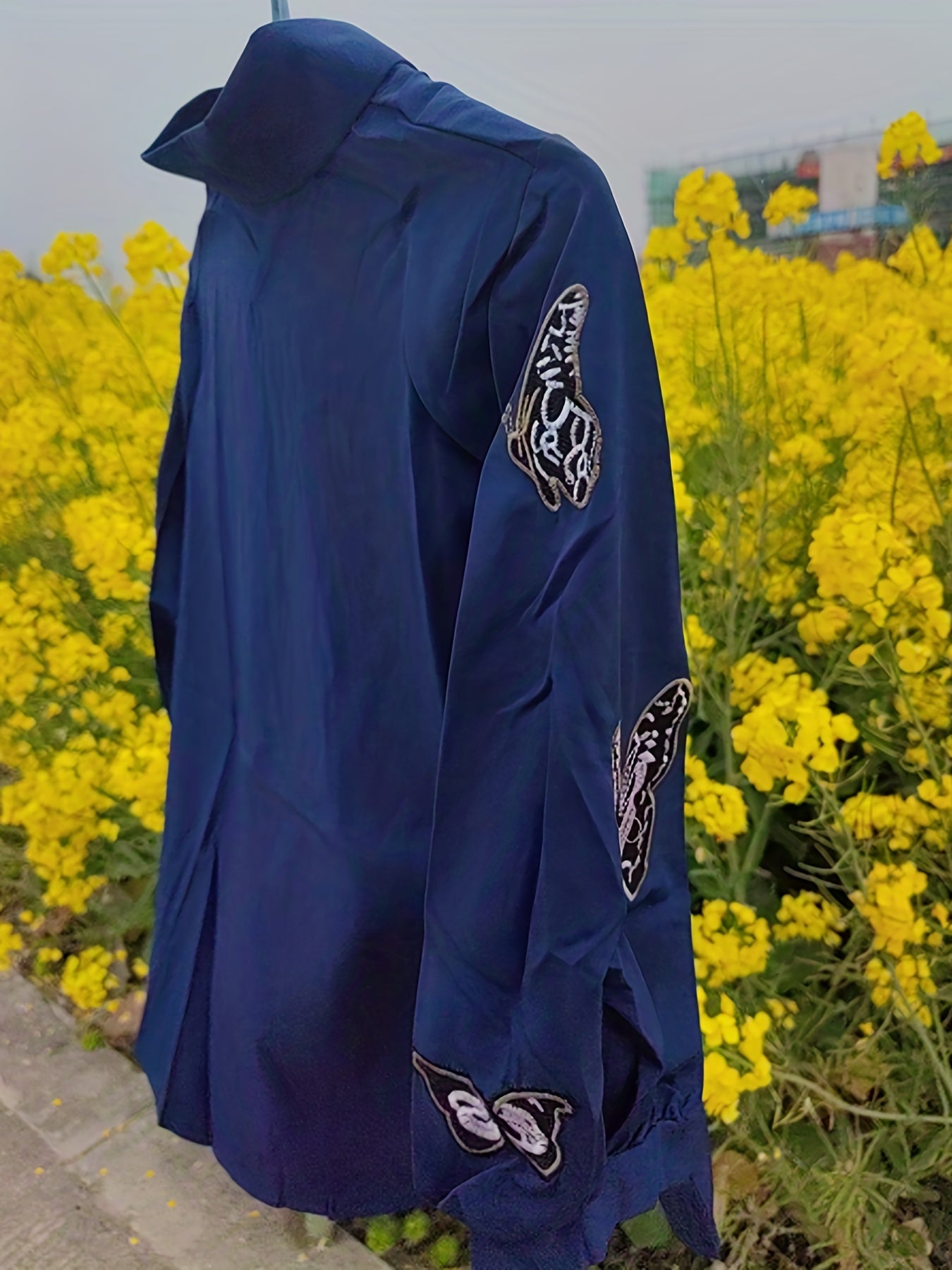 Butterflies Print Shirt, Long Sleeve Button Up Casual Top.
