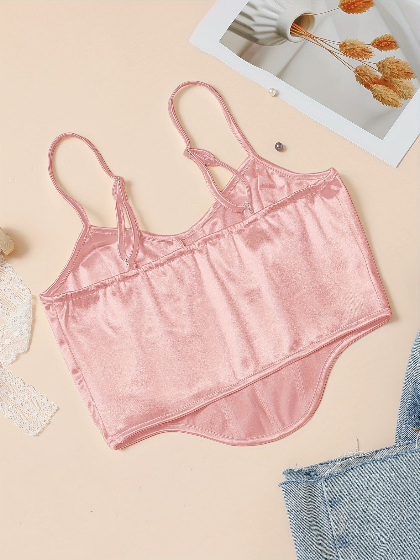 Chic Light Purple Satin Corset Crop Top .