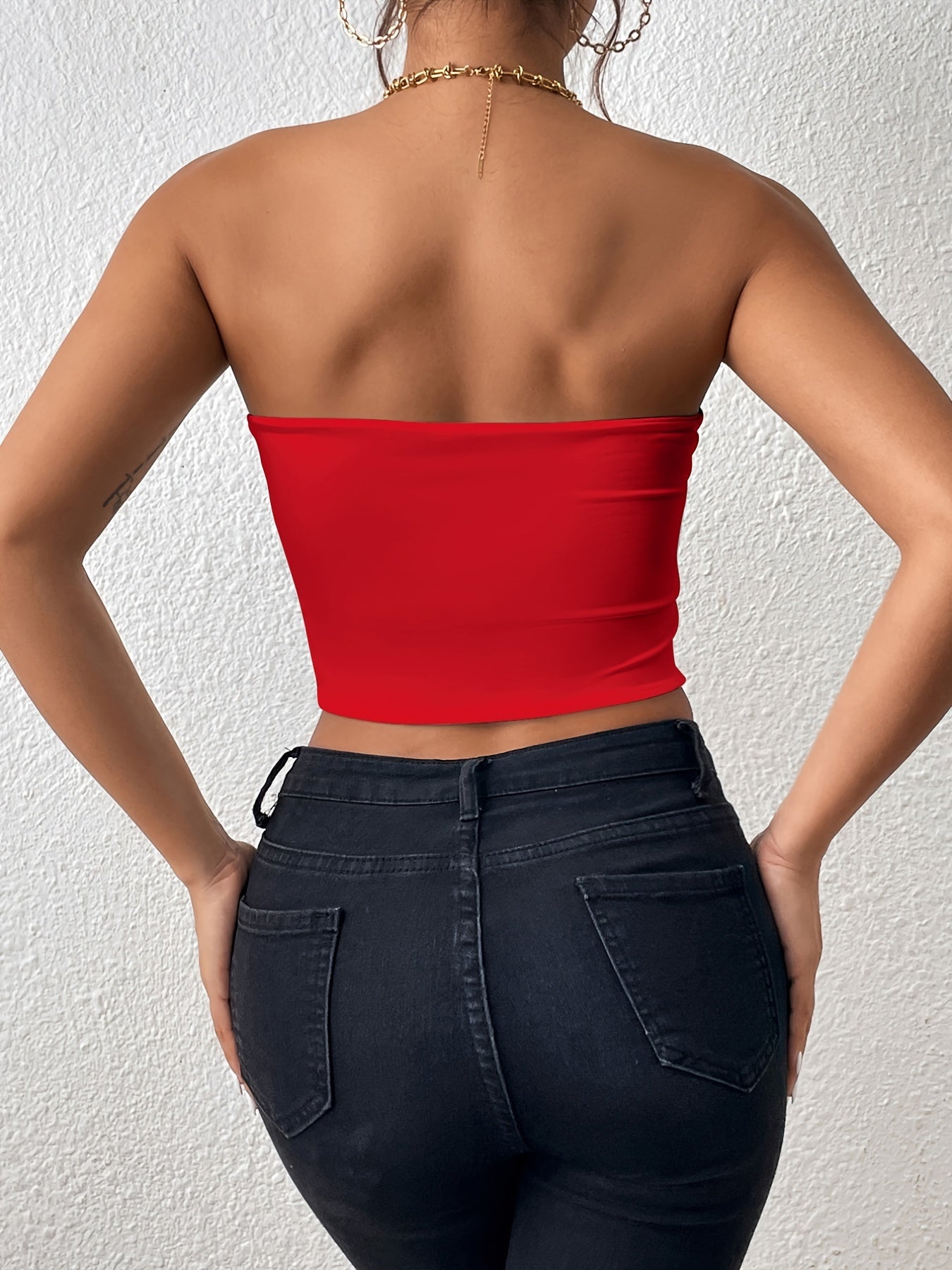 Sexy Bodycon Crop Tube Top, Solid Stretchy Tube Top,