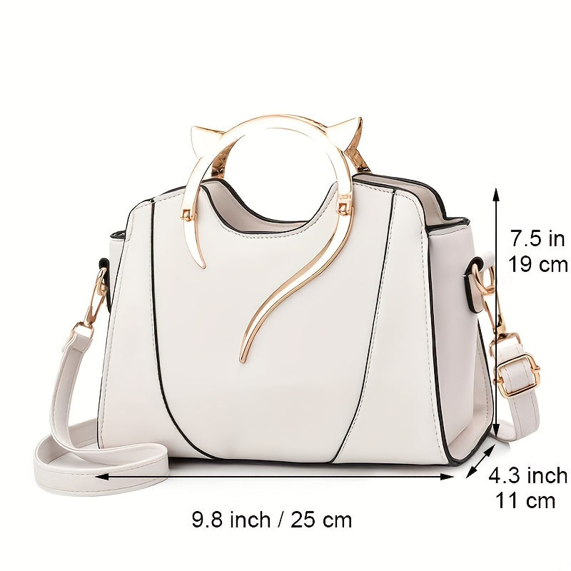 Whimsical Cat Ear Tote Satchel Bag - Classic Shoulder Bag with Adjustable Top Handles, All-Match Design, Spacious Interior, and Stylish Cat Ear Accents for Women