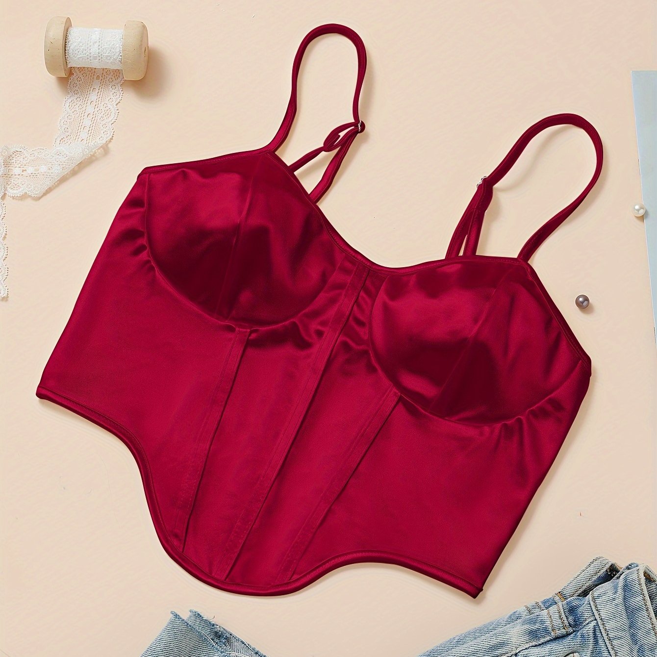 Chic Light Purple Satin Corset Crop Top .