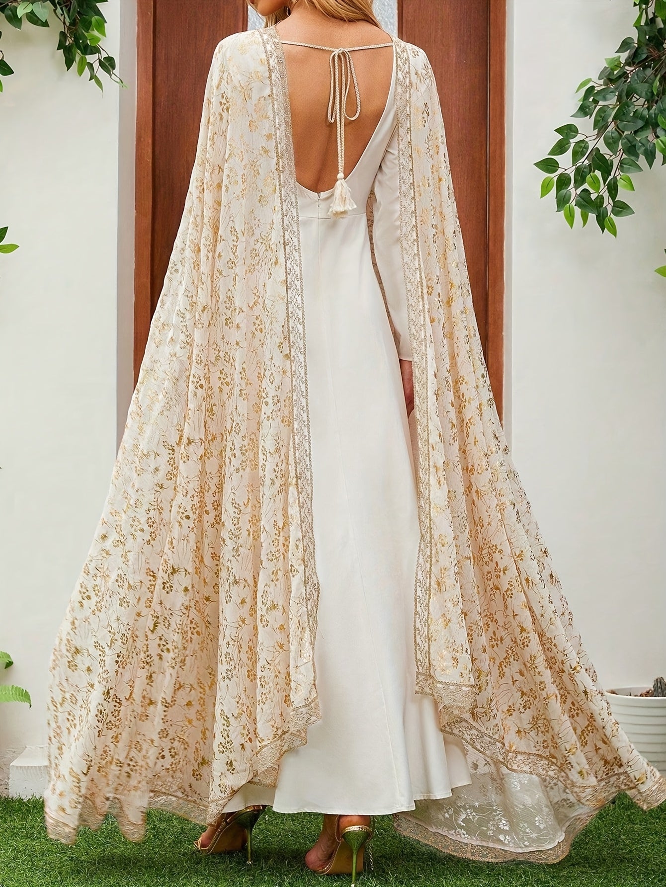 Women'S Floral Pattern Two-Piece Set with Shawl, Elegant Long Sleeve Abaya Dress - All-Season Regular Fit, No Belt, Traditional Middle Eastern Attire, Elegant Attire|Floral Pattern|Lace Detailing, Abaya Dress