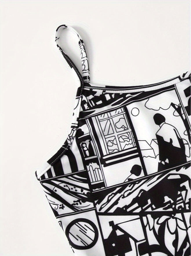 Anime Print Two-piece Shorts Set,