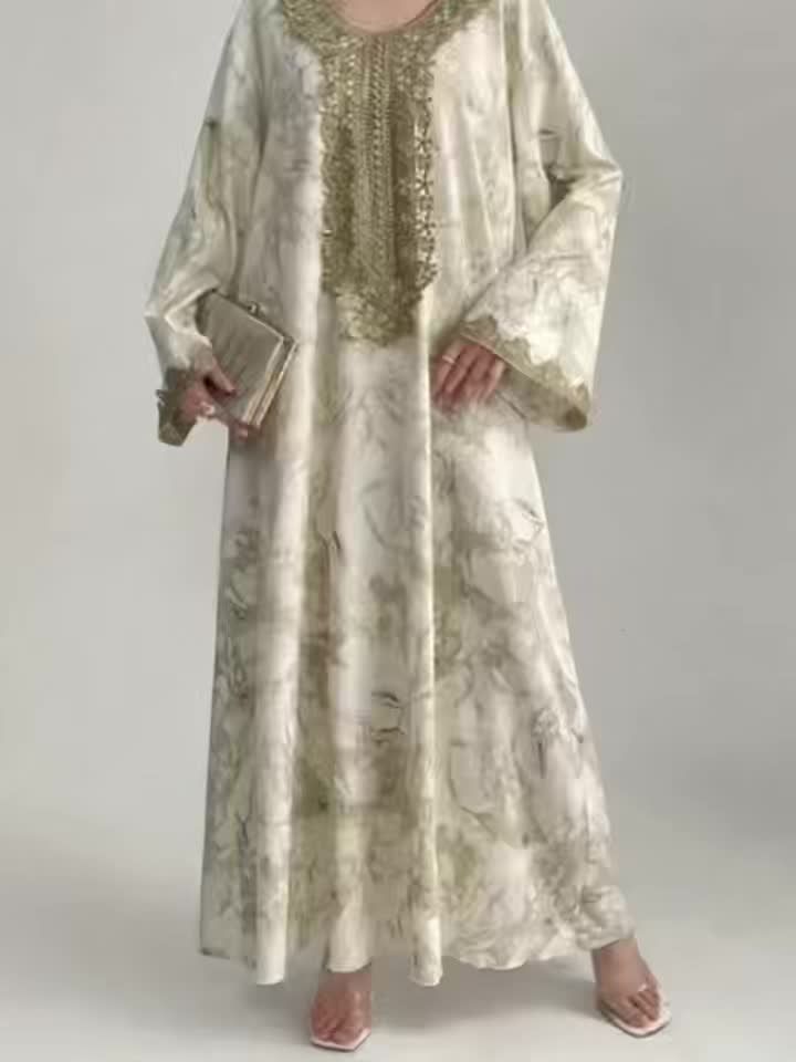 Round Neck Embroidered Stylish Over-the-Knee Maxi Dress./MH
